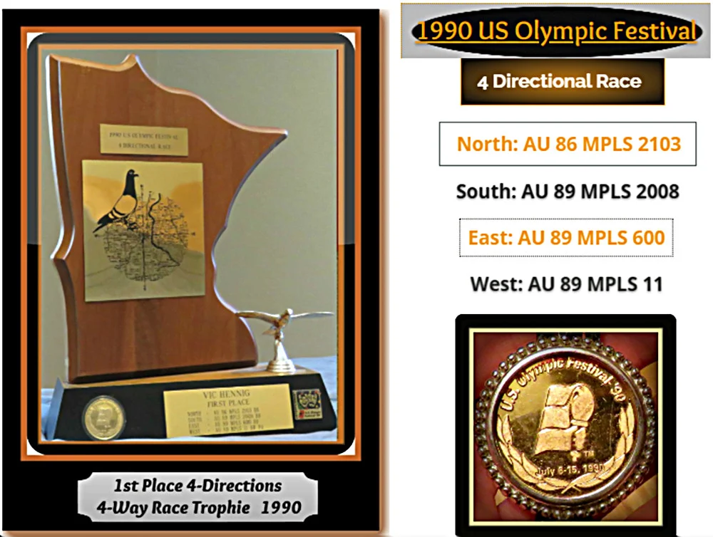 1990 1st Place 4-Way Directional Pigeon Race Trophie