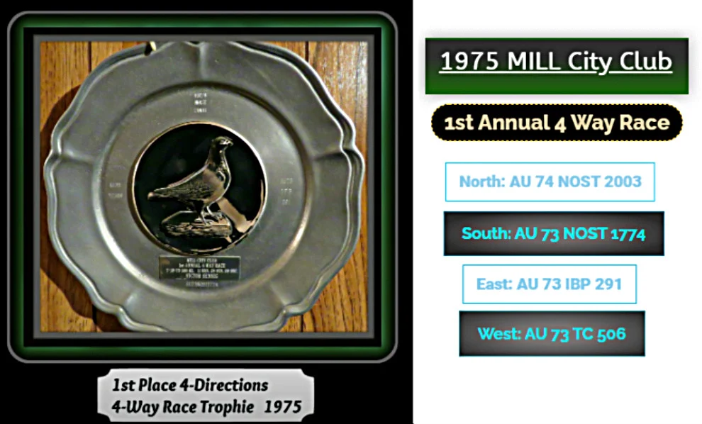 1975 1st Place 4-Way Directional Pigeon Race Trophie