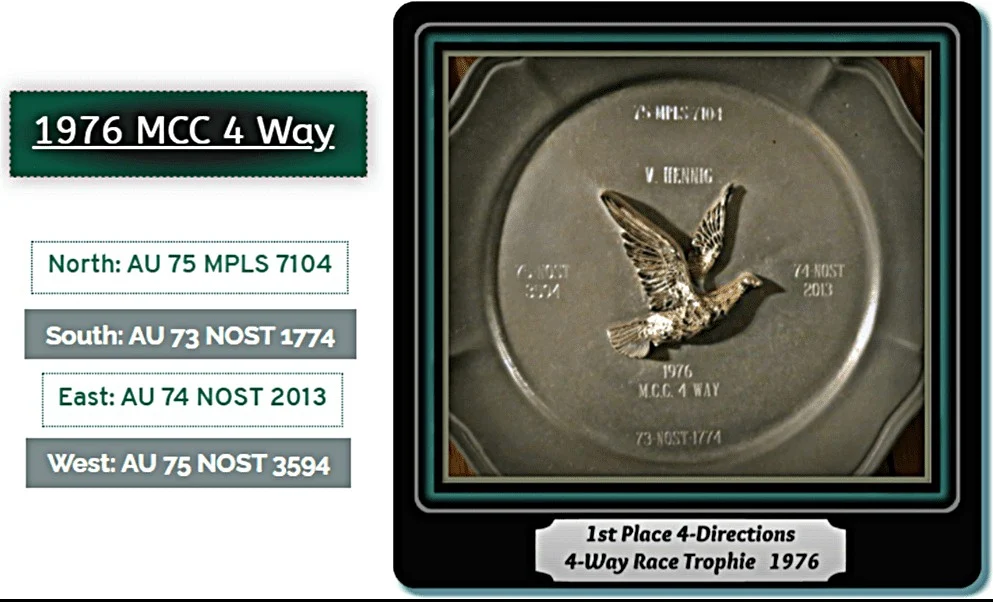 1976 1st Place 4-Way Directional Pigeon Race Trophie